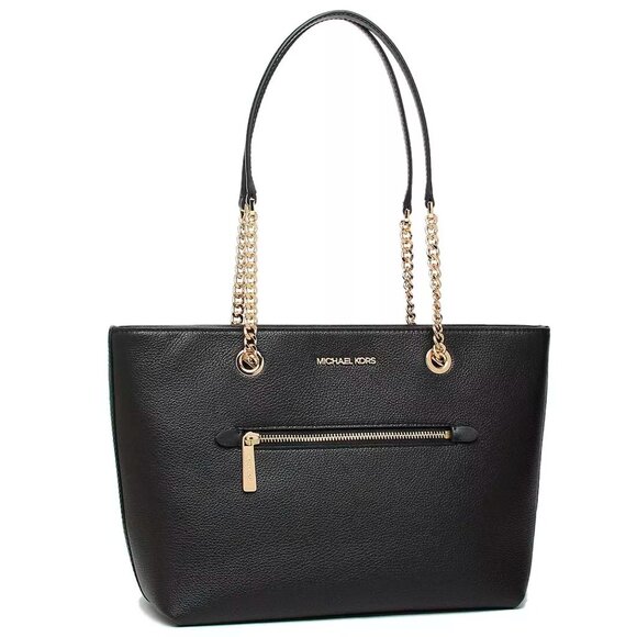 S Michael Kors Medium Front Zip Chain Tote Black Leather 35F2GTTT2L NWT $448 - Picture 8 of 13